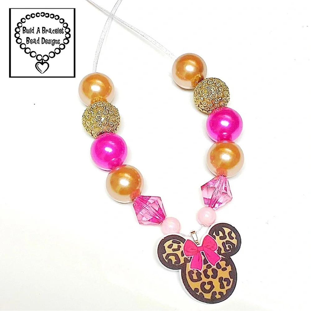 Handmade Minnie Mouse Inspired Bubblegum Necklace Disney Jewelry Kids Gift